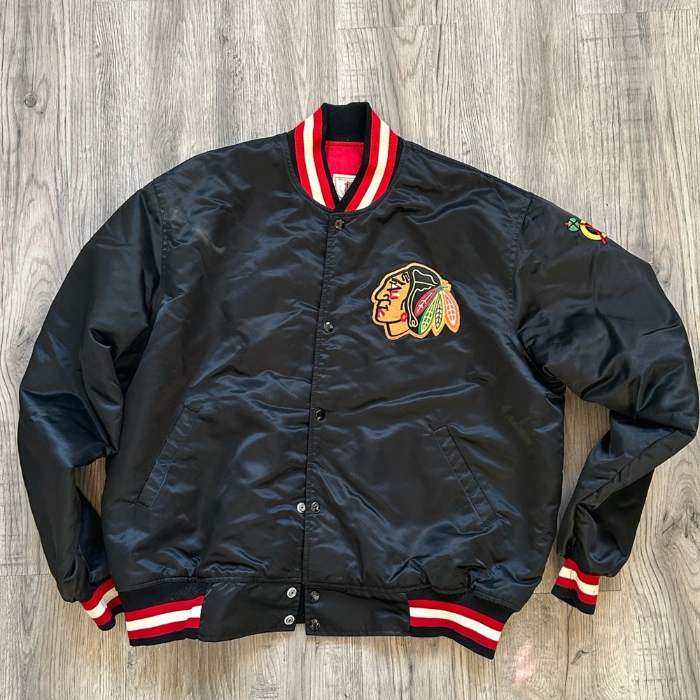 Chicago Blackhawks Starter Satin Bomber Vintage Jacket Sz XXL